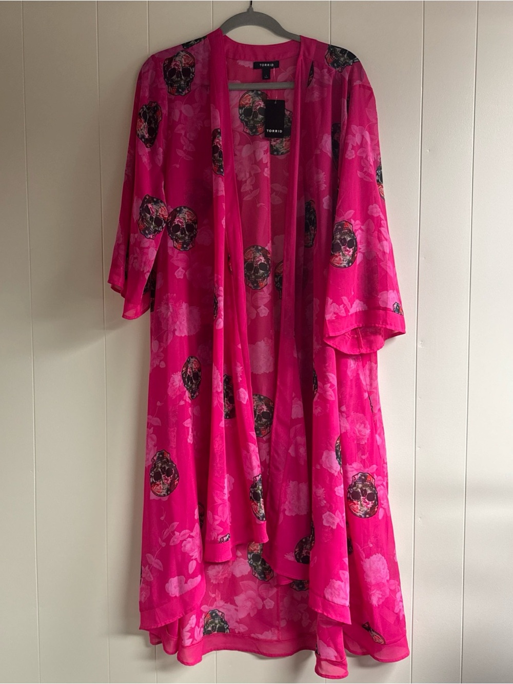 torrid Hot Pink Skull-Print High-Low Kimono Dress